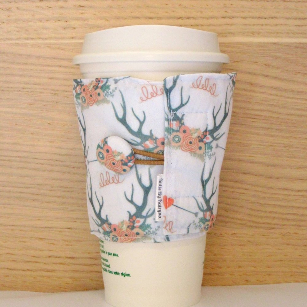 Boho Antlers Reusable Fabric Coffee Cozy